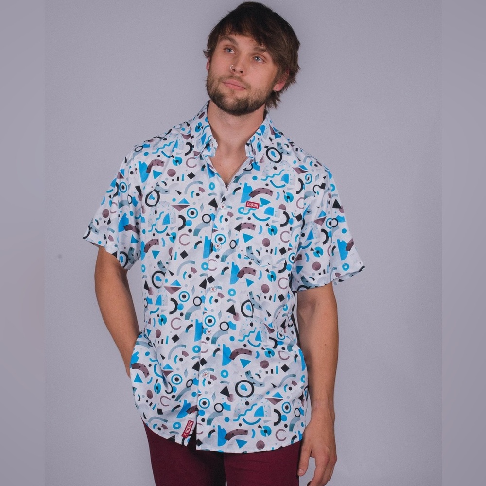 DIXXON Blue and Black Patterned Casual Button Down Shirt